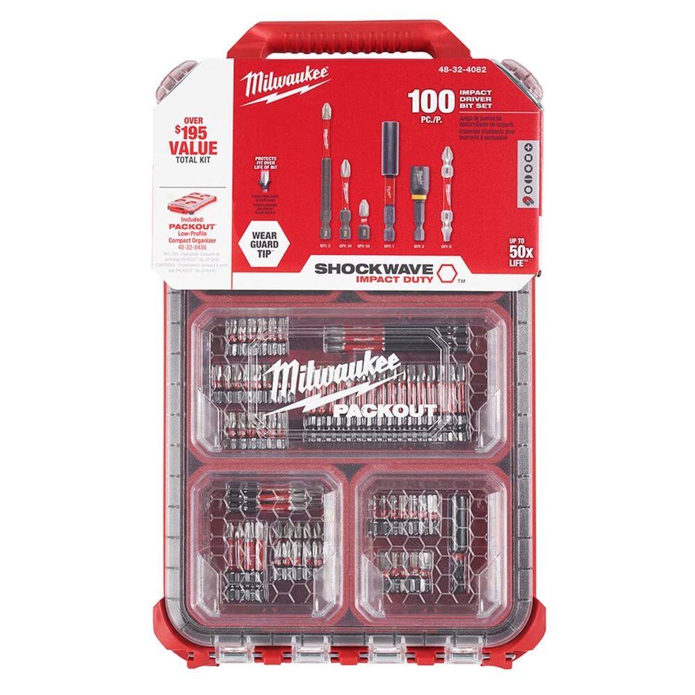 Conjunto Impact Driver Bit Milwaukee Shockwave, 100 unidades com estojo de embalagem