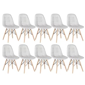 Kit - 10 X Cadeiras Estofadas Eames Eiffel Botonê - Base De Madeira Clara - Cinza Claro