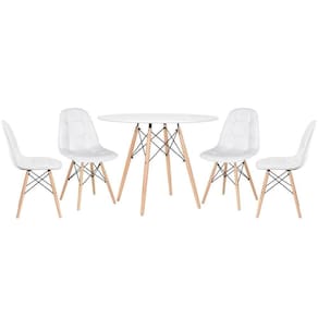 Kit - Mesa Eames 100 Cm Branco + 4 Cadeiras Botonê Branco Mesa Branco Com Cadeiras Branco