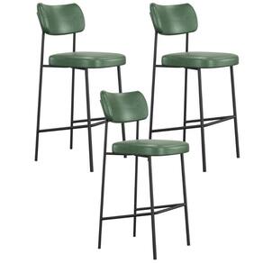 Kit 03 Banquetas Alta Bar Cozinha Sala De Jantar Preto Melina L02 Couríssimo Verde - Lyam Decor