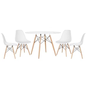 Kit - Mesa Eames 120 Cm Branco + 4 Cadeiras Eames Dsw Branco Mesa Branco Com Cadeiras Branco