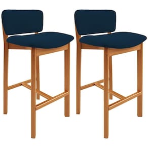 Kit 02 Banquetas Alta Para Cozinha Sala De Jantar Bar Dara L02 Suede Azul Marinho - Lyam Decor