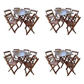 Kit 4 Conjuntos Mesa Dobrável Madeira 110x70 Com 6 Cadeiras Personalizada Jack Imbuia - Tarimatã
