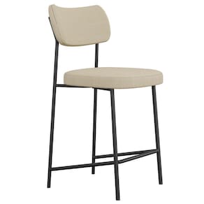 Banqueta Baixa Bar Cozinha Sala De Jantar Preto Melina L02 Linho Bege Escuro - Lyam Decor
