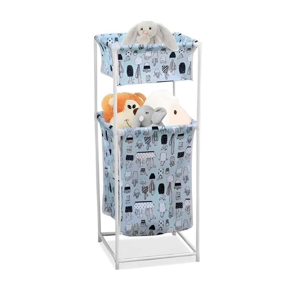 Cesto De Roupa Duplo Roupeiro 2 Andares Organizador Divisorias Multiuso De Banheiro Quarto Lavanderia Brinquedos