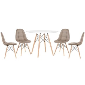 Kit - Mesa Eames 100 Cm Branco + 4 Cadeiras Botonê Nude Mesa Branco Com Cadeiras Nude