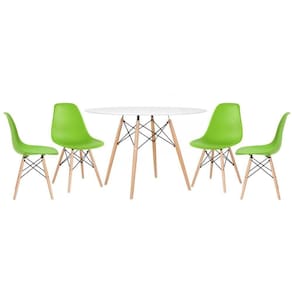Kit - Mesa Eames 120 Cm Branco + 4 Cadeiras Eames Dsw Verde Claro Mesa Branco Com Cadeiras Verde Claro