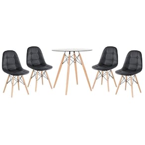 Kit - Mesa De Vidro Eames 70 Cm + 4 Cadeiras Eames Botonê Preto Preto