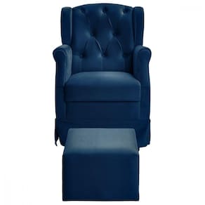 Poltrona De Amamentação Balanço Ternura Puff Veludo Azul Azul