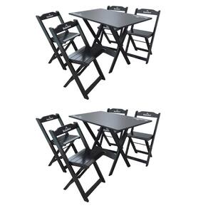 Kit 2 Conjuntos Mesa Dobrável Madeira 110x70 Com 4 Cadeiras Personalizada Hei Preta - Tarimatã