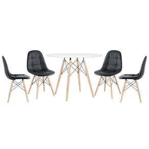 Kit - Mesa Eames 100 Cm Branco + 4 Cadeiras Botonê Preto Mesa Branco Com Cadeiras Preto