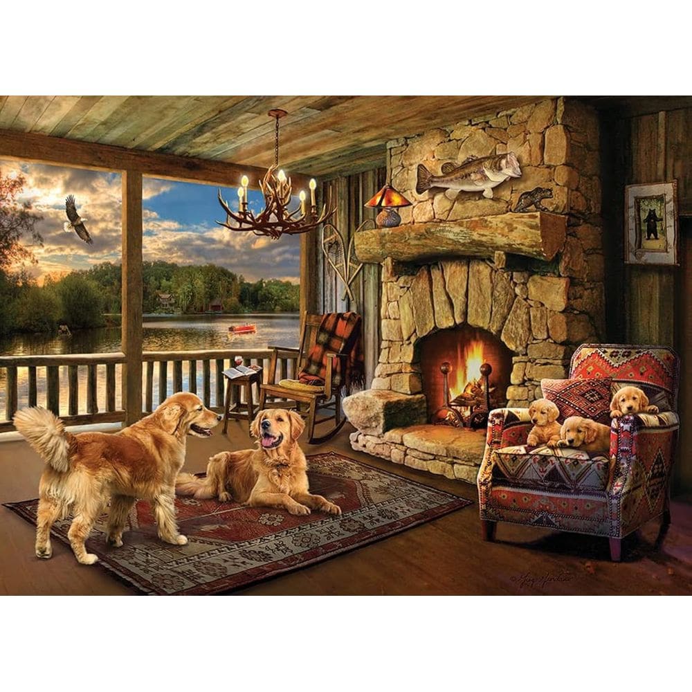 Puzzle Cobble Hill Lakeside Cabin 1000 peças com pôster