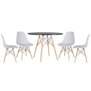 Kit - Mesa Eames 100 Cm Preto + 4 Cadeiras Eames Dsw Cinza Claro Mesa Preto Com Cadeiras Cinza Claro