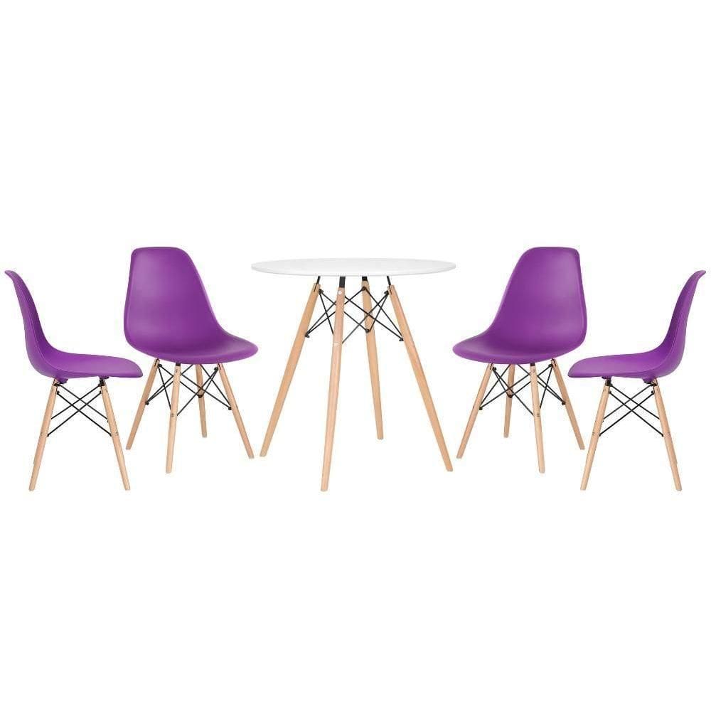 Kit - Mesa Eames 70 Cm Branco + 4 Cadeiras Eames Dsw Roxo Mesa Branco Com Cadeiras Roxo