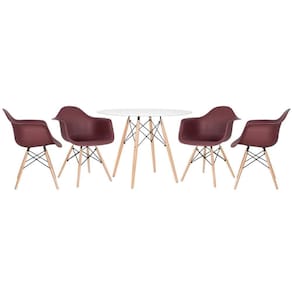 Kit - Mesa Eames 100 Cm + 4 Cadeiras Eames Daw Mesa Branco Com Cadeiras Marrom Mesa Branco Com Cadeiras Marrom