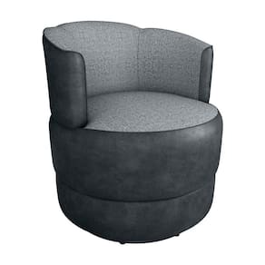 Poltrona Decorativa Giratória Base De Ferro Marselha Sintetico Preto Matrix Sintetico Preto Linho Cinza