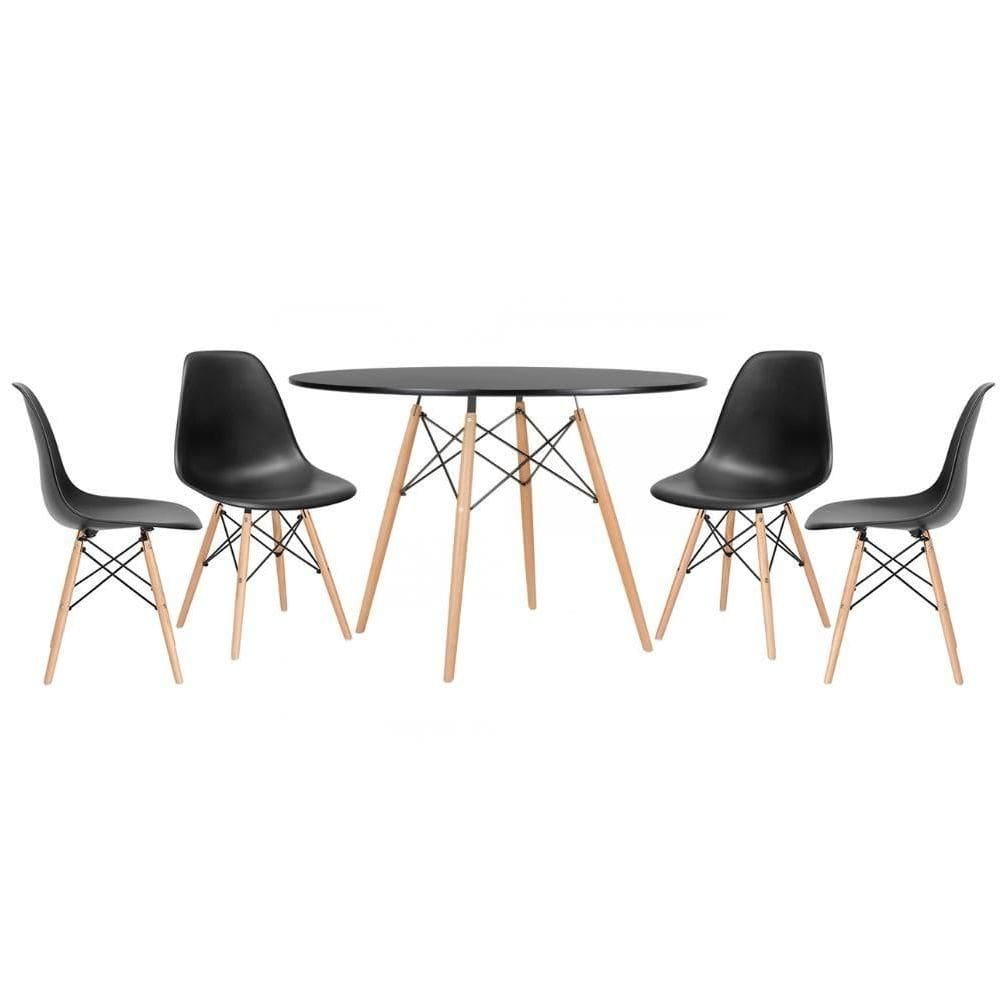 Kit - Mesa Eames 120 Cm Preto + 4 Cadeiras Eames Dsw Preto Mesa Preto Com Cadeiras Preto