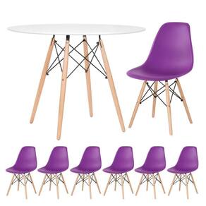 Kit - Mesa Eames 100 Cm Branco + 6 Cadeiras Eames Dsw Roxo Mesa Branco Com Cadeiras Roxo