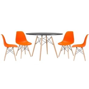Kit - Mesa Eames 120 Cm Preto + 4 Cadeiras Eames Dsw Laranja Mesa Preto Com Cadeiras Laranja