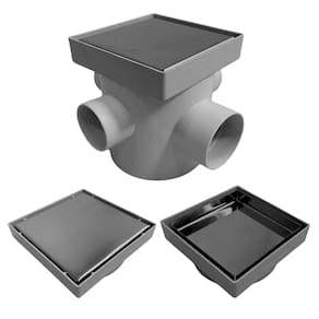 Ralo Inteligente 10x10 modelo 2 em 1 Inox Invisível com Base Cinza + Caixa Sifonada 100mm