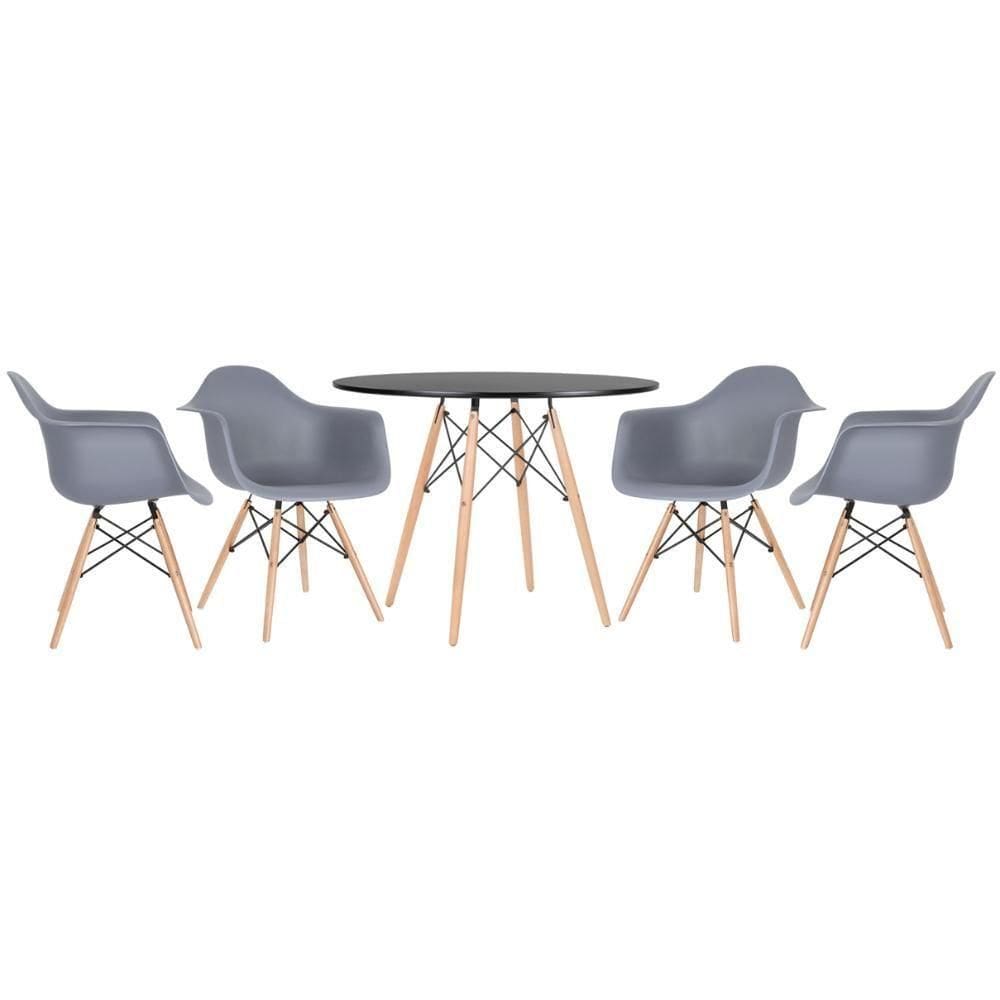 Kit - Mesa Eames 100 Cm + 4 Cadeiras Eames Daw Mesa Preto Com Cadeiras Cinza Escuro Mesa Preto Com Cadeiras Cinza Escuro
