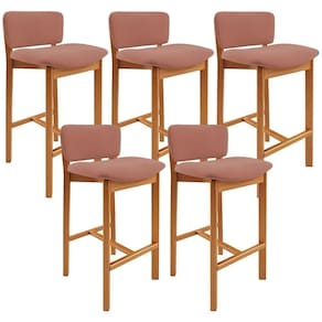 Kit 05 Banquetas Alta Para Cozinha Sala De Jantar Bar Dara L02 Suede Rosê - Lyam Decor