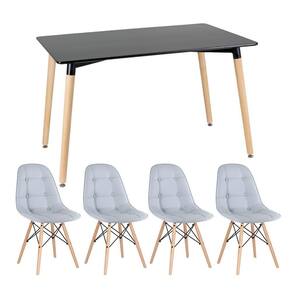 Kit - Mesa Retangular Eames 80 X 140 Cm Preto + 4 Cadeiras Botonê Cinza Claro Mesa Preto Com Cadeiras Cinza Claro