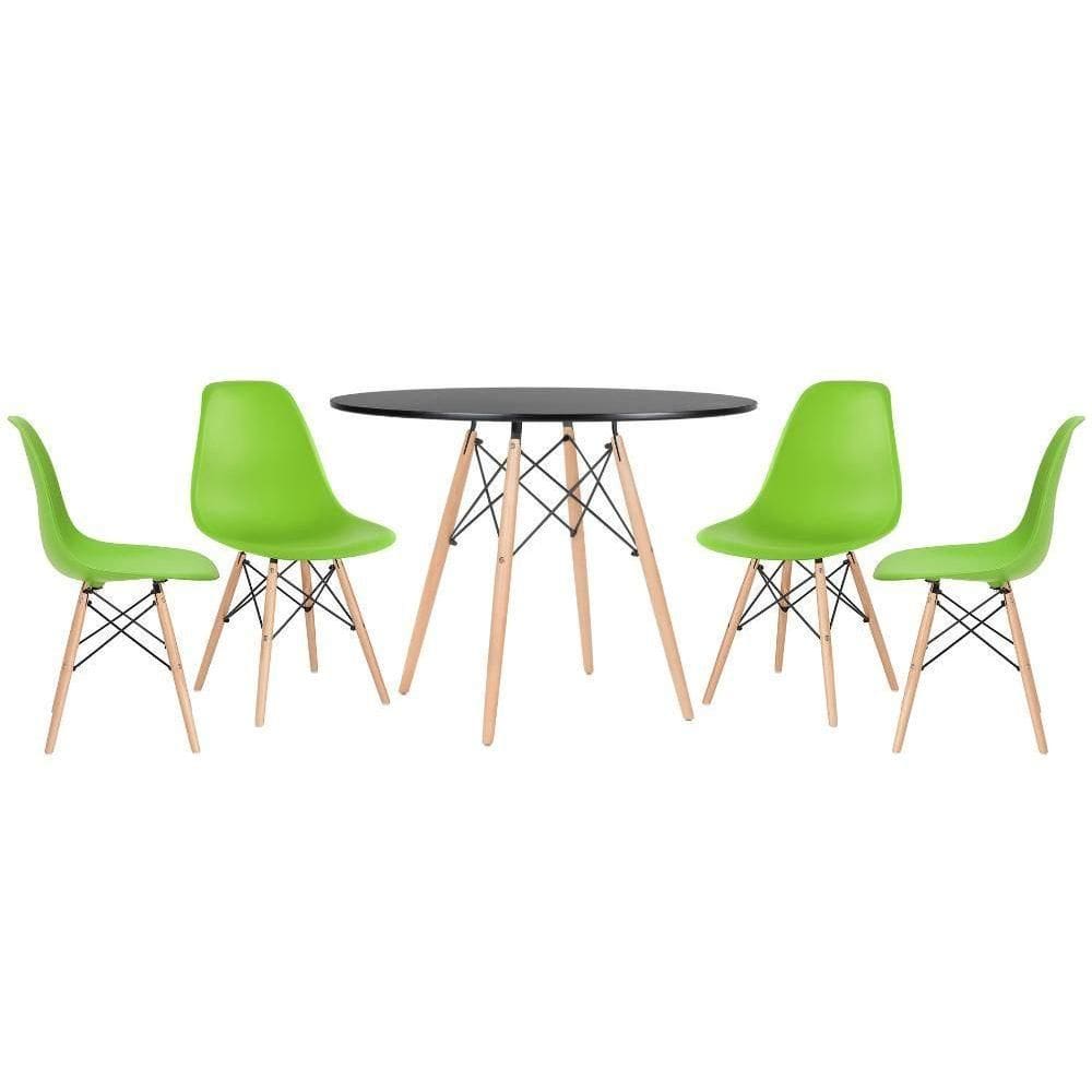 Kit - Mesa Eames 100 Cm Preto + 4 Cadeiras Eames Dsw Verde Claro Mesa Preto Com Cadeiras Verde Claro