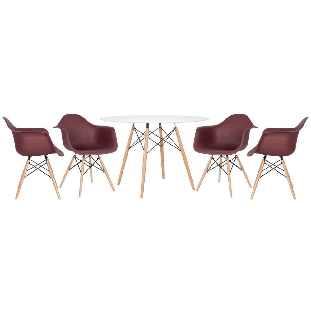 Kit - Mesa Eames 120 Cm Branco + 4 Cadeiras Eames Daw Marrom Mesa Branco Com Cadeiras Marrom