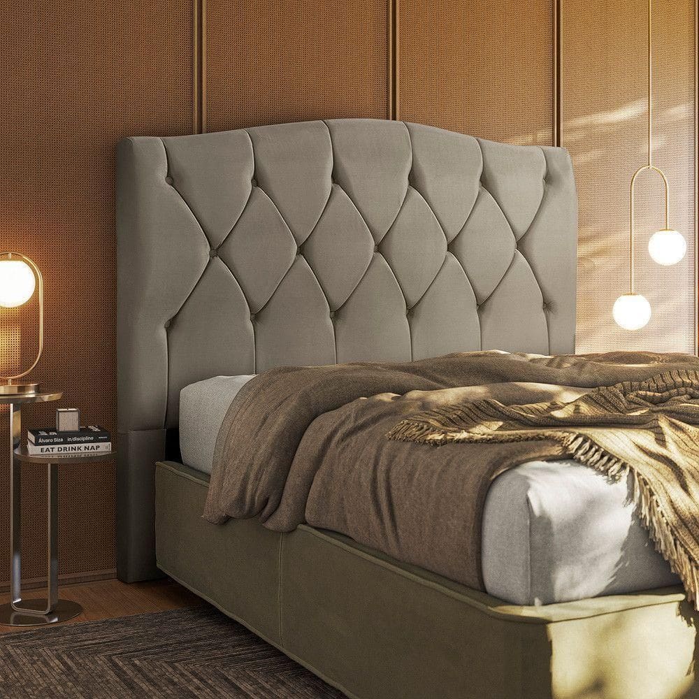 Cabeceira Multifuração Casal - Queen Elegance Veludo - Shop Bege