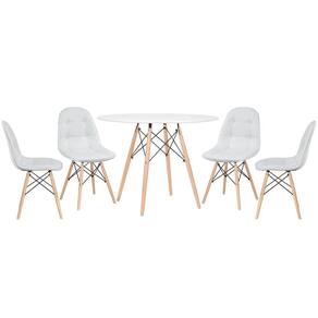 Kit - Mesa Eames 100 Cm Branco + 4 Cadeiras Botonê Cinza Claro Mesa Branco Com Cadeiras Cinza Claro