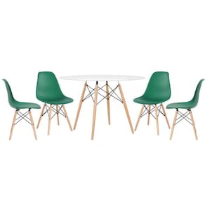 Kit - Mesa Eames 120 Cm Branco + 4 Cadeiras Eames Dsw Verde Escuro Mesa Branco Com Cadeiras Verde Escuro