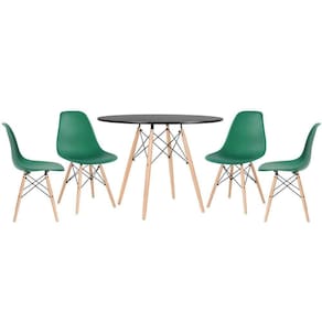 Kit - Mesa Eames 100 Cm Preto + 4 Cadeiras Eames Dsw Verde Escuro Mesa Preto Com Cadeiras Verde Escuro