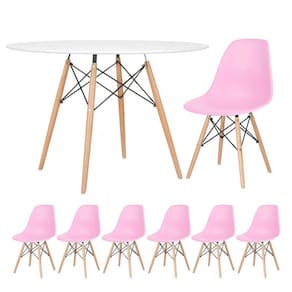 Kit - Mesa Eames 120 Cm Branco + 6 Cadeiras Eames Dsw Rosa Claro Mesa Branco Com Cadeiras Rosa