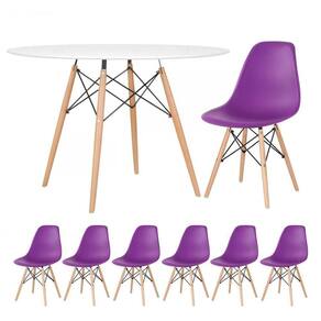 Kit - Mesa Eames 120 Cm Branco + 6 Cadeiras Eames Dsw Roxo Mesa Branco Com Cadeiras Roxo