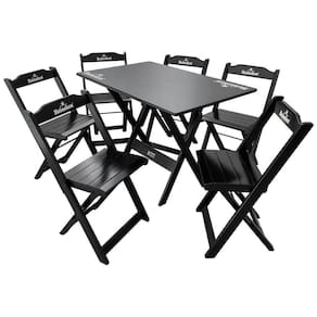 Conjunto Mesa Dobrável Madeira 110x70 Com 6 Cadeiras Personalizada Hei Preta - Tarimatã
