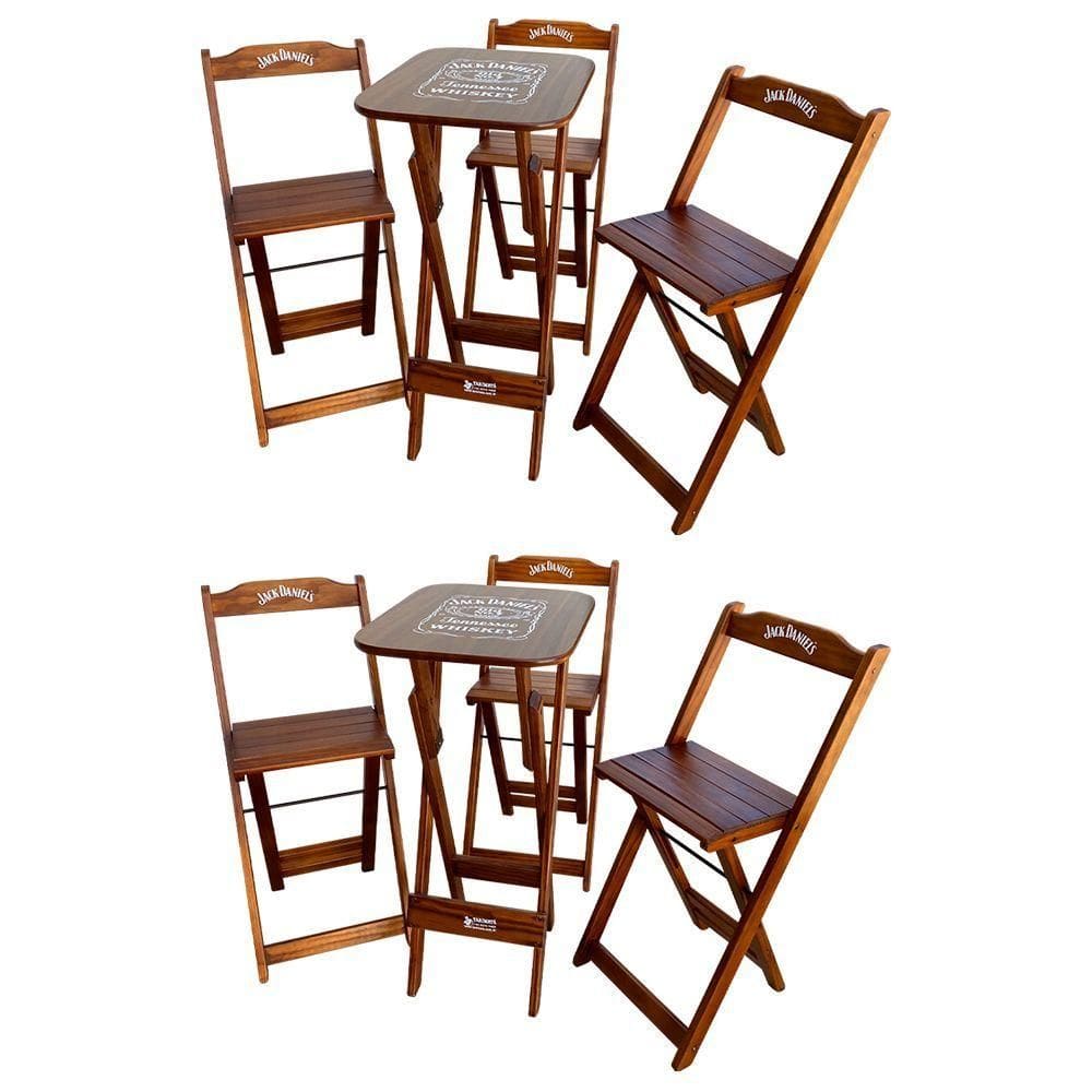 Kit 2 Conjuntos Bistrô Mesa Com 3 Banquetas Dobráveis De Madeira Personalizada Jack - Imbuia