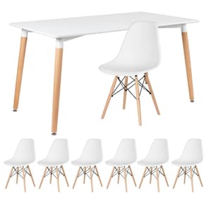 Kit - Mesa Retangular Eames 80 X 140 Cm Branco + 6 Cadeiras Dsw Branco Mesa Branco Com Cadeiras Branco