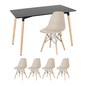 Kit - Mesa Retangular Eames 60 X 120 Cm + 4 Cadeiras Dsw Mesa Preto Com Cadeiras Nude Mesa Preto Com Cadeiras Nude