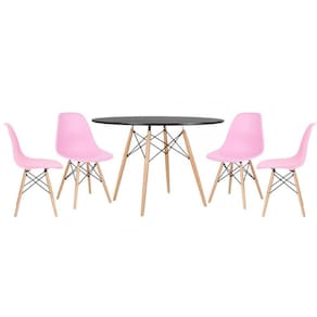 Kit - Mesa Eames 120 Cm Preto + 4 Cadeiras Eames Dsw Rosa Claro Mesa Preto Com Cadeiras Rosa
