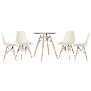 Mesa Redonda Eames Com Tampo De Vidro 70 Cm + 4 Cadeiras Eiffel Dsw Creme Creme