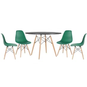 Kit - Mesa Eames 120 Cm Preto + 4 Cadeiras Eames Dsw Verde Escuro Mesa Preto Com Cadeiras Verde Escuro
