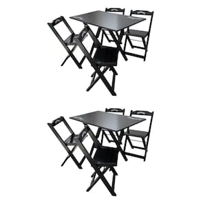 Kit 2 Conjuntos Mesa Dobrável Madeira 110x70 Com 4 Cadeiras Personalizada Jack Preta - Tarimatã
