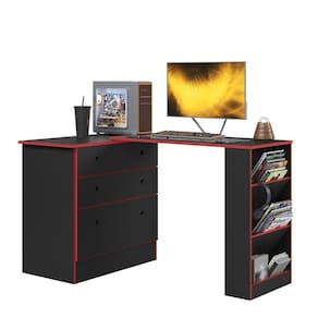 Cômoda Com Mesa Giratória Gamer Preto Fosco-vermelho - Qmovi Preto Fosco-vermelho