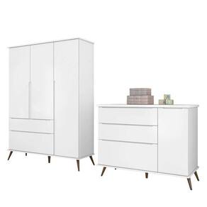 Jogo De Quarto Infantil Retrô Alice Guarda Roupa E Cômoda Com Porta Branco - Pr Baby Branco