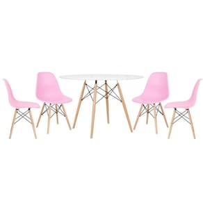 Kit - Mesa Eames 120 Cm Branco + 4 Cadeiras Eames Dsw Rosa Claro Mesa Branco Com Cadeiras Rosa