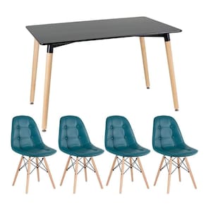 Kit - Mesa Retangular Eames 80 X 120 Cm Preto + 4 Cadeiras Botonê Turquesa Mesa Preto Com Cadeiras Turquesa