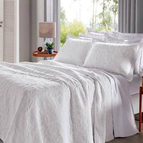 Cobre Leito Buettner King Jacquard Dupla Face Cenário Estampado Ravena 3 Peças Branco