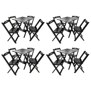 Kit 4 Conjuntos Mesa Dobrável Madeira 70x70 Com 4 Cadeiras Personalizada Jack Preta - Tarimatã