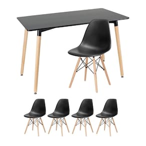 Kit - Mesa Retangular Eames 60 X 120 Cm + 4 Cadeiras Dsw Mesa Preto Com Cadeiras Preto Mesa Preto Com Cadeiras Preto